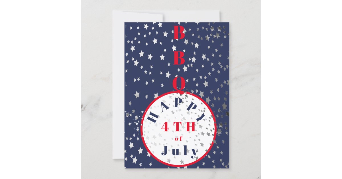 4th of July Red White Blue Stars BBQ Invitation | Zazzle