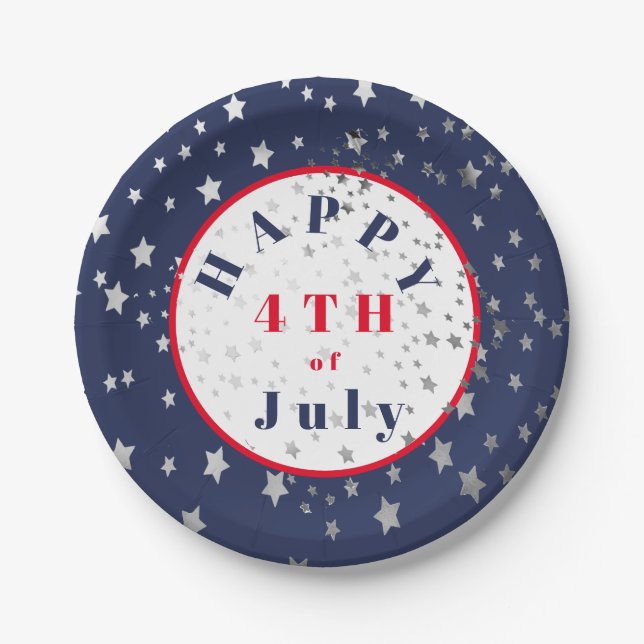 4th of July  Red White Blue Stars Paper Plates (Front)