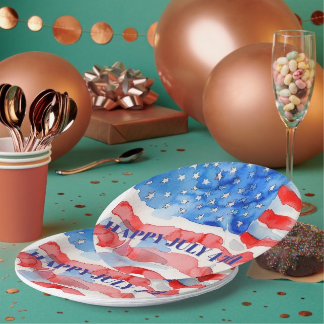 4th of July Red White Blue Stars  Paper Plates (Multi)