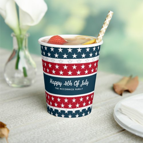 4th of July Red White Blue Stars Stipes Monogram Paper Cups