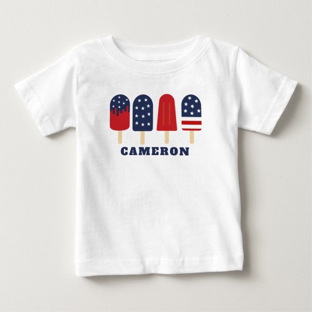 4th of July Red White Blue Stars Stripes Popsicle Baby T-Shirt (Front)