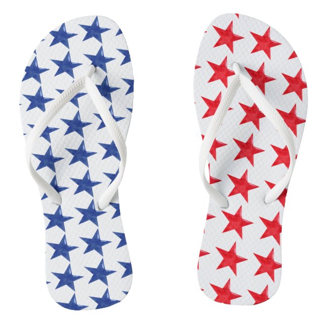 4th of July Red, White & Blue Stars US Flag Beach Flip Flops (Footbed)
