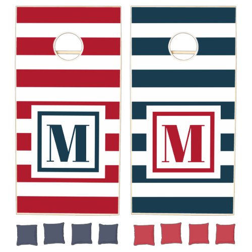 4th Of July Red White Blue Stripes Monogrammed Cornhole Set