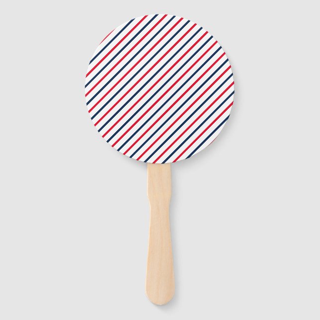 4th of July red white blue stripes patriotic Hand Fan (Front)
