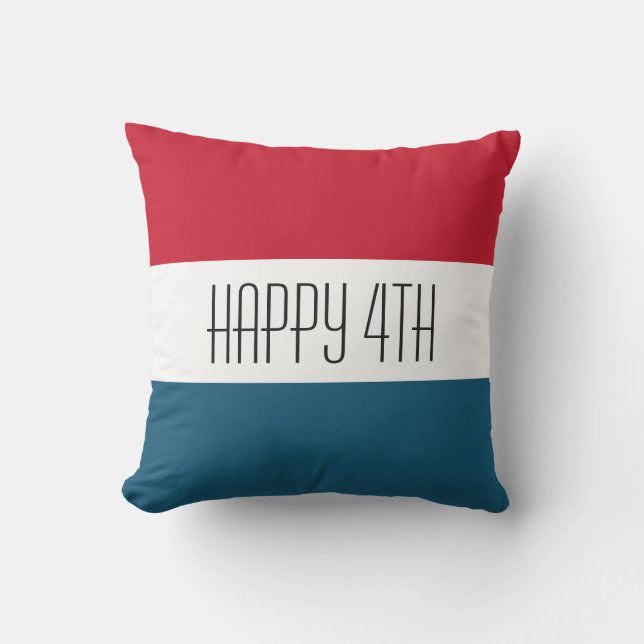 4th of July Red White Blue Stripes Patriotic Outdoor Pillow (Front)