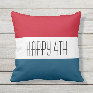 4th of July Red White Blue Stripes Patriotic Outdoor Pillow