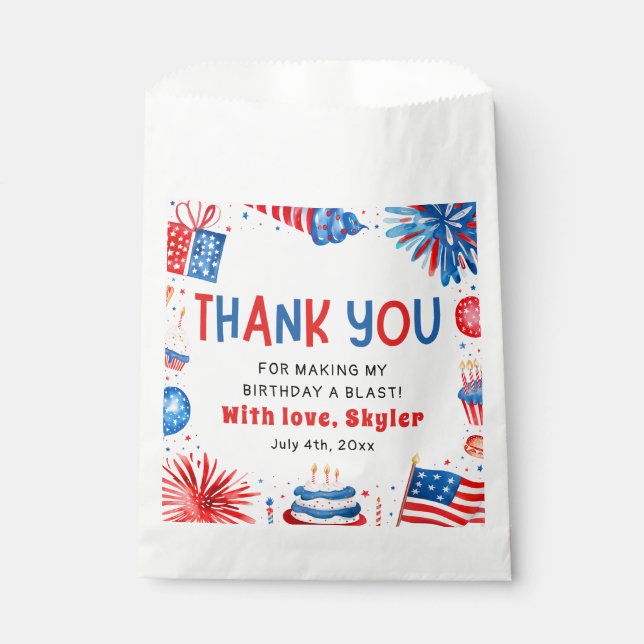 4th of July Red White Blue Summer Birthday Party  Favor Bag (Front)