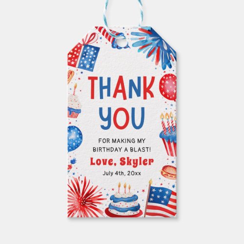 4th of July Red White Blue Summer Birthday Party Gift Tags