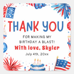 4th of July Red White Blue Summer Birthday Party  Square Sticker