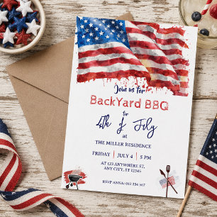 4th of July Red White Blue USA BBQ Party Invitation