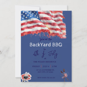 4th of July Red White Blue USA BBQ Party  Invitation