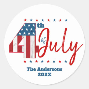 4th of July Red White Blue USA Flag Modern Bold Classic Round Sticker
