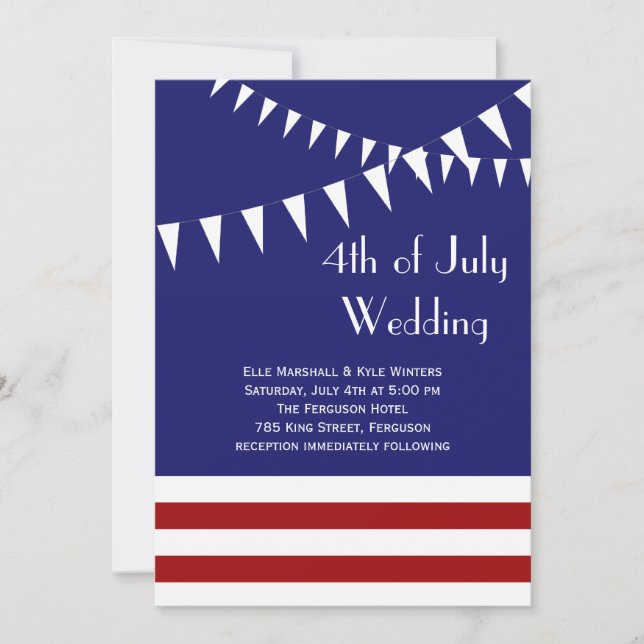 4th of July Red, White & Blue Wedding Invitation (Front)
