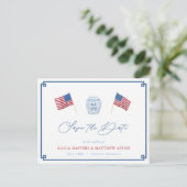 4th Of July Red White Blue Wedding Save The Date Postcard (Standing Front)