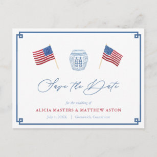 4th Of July Red White Blue Wedding Save The Date Postcard