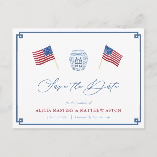 4th Of July Red White Blue Wedding Save The Date Postcard
