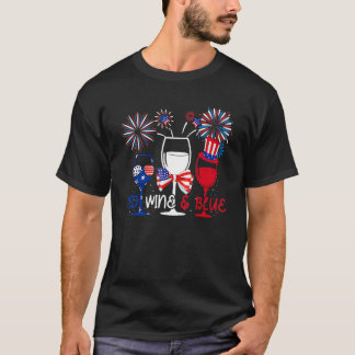 4th Of July Red White Blue Wine Glasses Fireworks T-Shirt