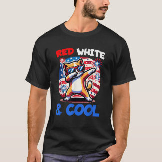 4th of July Red White Cool Dabbing Kitty Cat Funny T-Shirt