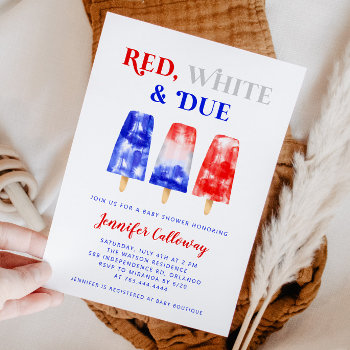 4th Of July Red White Due Baby Shower Invitation by NamiBear at Zazzle