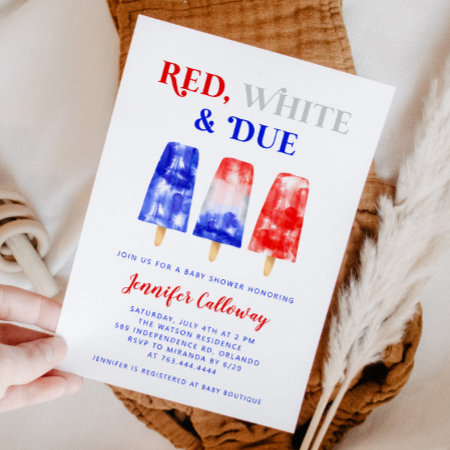 4th Of July Red White Due Baby Shower Invitation