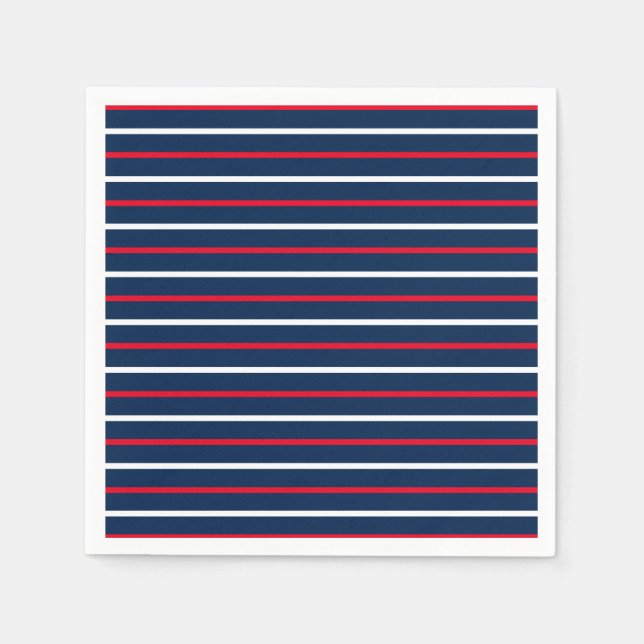4th of July red white navy blue patriotic stripes Napkins (Front)