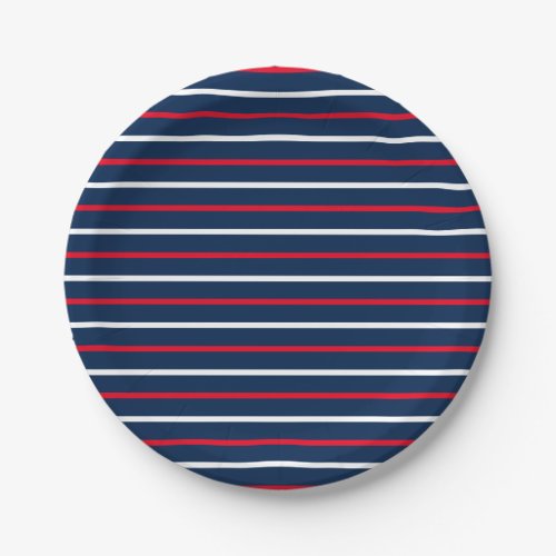 4th of July red white navy blue patriotic stripes Paper Plates