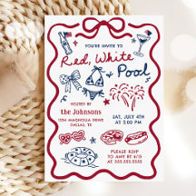 4th of July Red White & Pool Party Invitation
