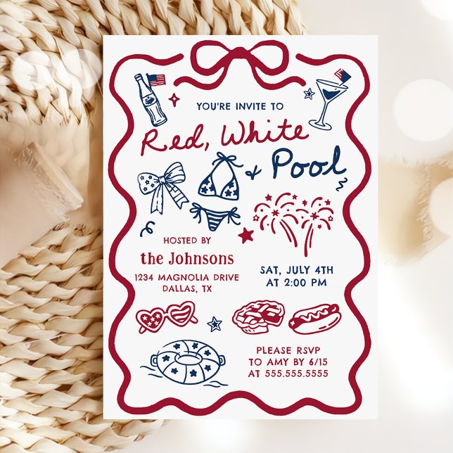 4th of July Red White & Pool Party Invitation (Creator Uploaded)