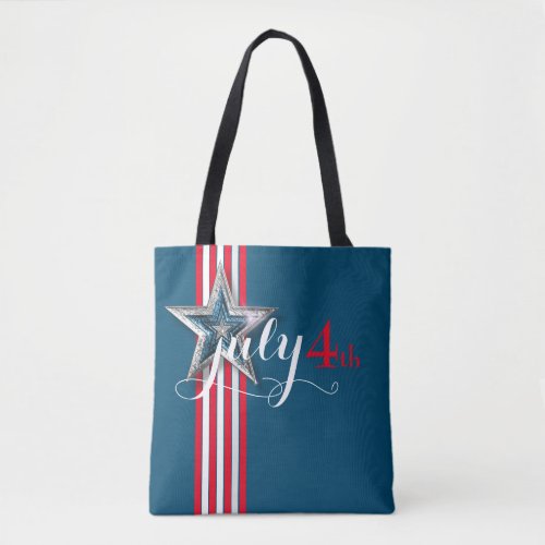 4th of July Red  White Stripes  Star Tote Bag