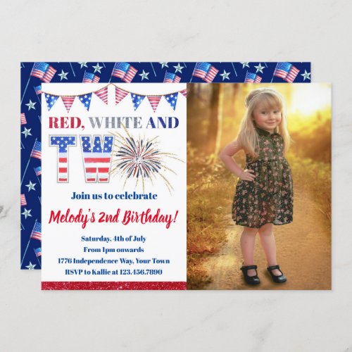 4th of July  Red White  TWO Firecracker Birthday Invitation