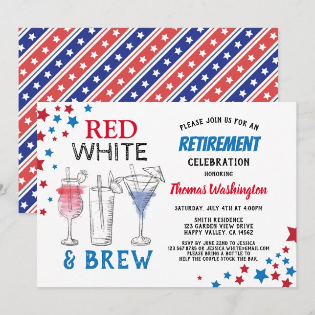 4th of July Retirement Celebration Party Invitation (Front/Back)