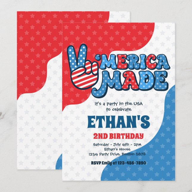 4th Of July Retro 'Merica Made Birthday Party  Invitation (Front/Back)