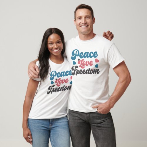 4TH OF JULY RETRO PEACE LOVE FREEDOM T_Shirt