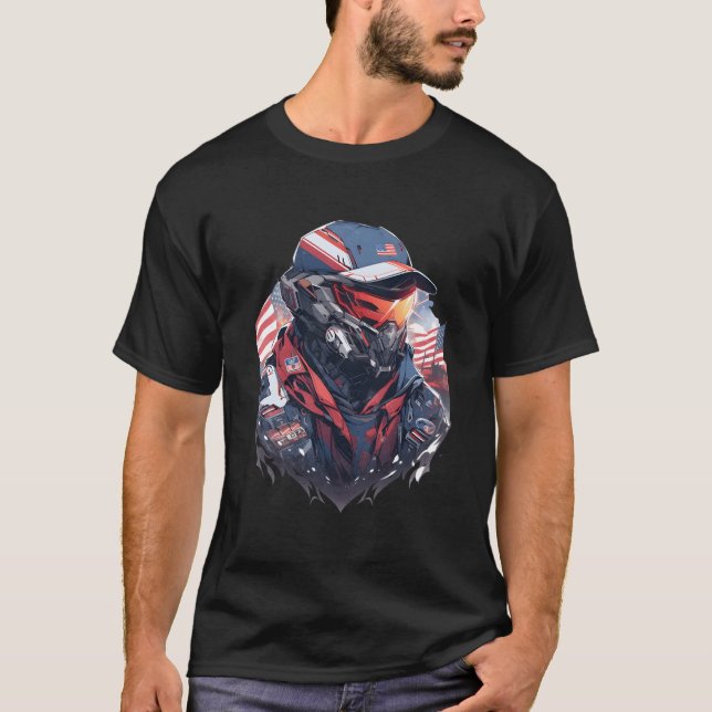 4Th Of July Robot Usa Flag American Patriotic Robo T-Shirt (Front)