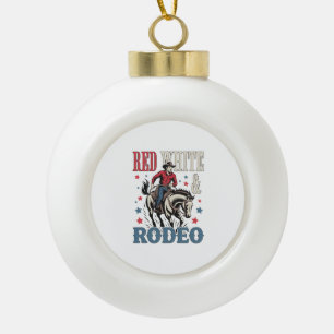 4th of July Rodeo Cowboy Ceramic Ball Christmas Ornament