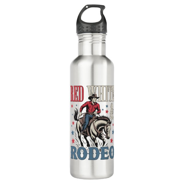 4th of July Rodeo Cowboy Stainless Steel Water Bottle (Front)