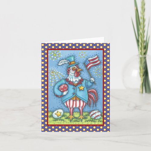 4TH OF JULY ROOSTER CHICKEN GREETING CARD Verse