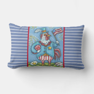 4TH OF JULY ROOSTER, CHICKEN LUMBAR PILLOW Blue