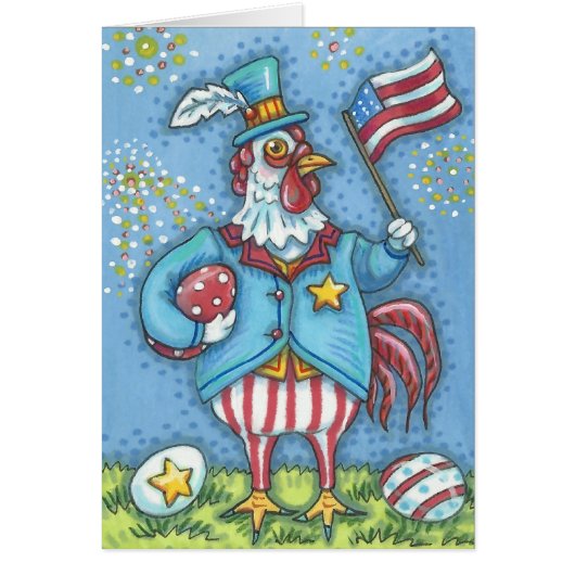 4TH OF JULY ROOSTER, CHICKEN NOTE CARD Blank (Front)