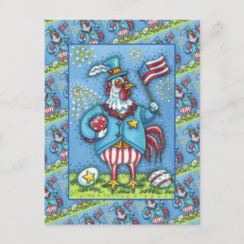 4TH OF JULY ROOSTER FUNNY PATRIOTIC CHICKEN HOLIDAY POSTCARD