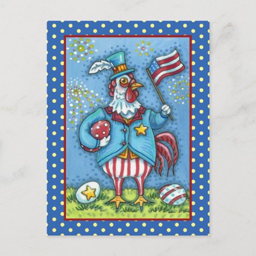 4TH OF JULY ROOSTER FUNNY PATRIOTIC CHICKEN HOLIDAY POSTCARD
