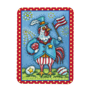 4TH OF JULY ROOSTER, FUNNY PATRIOTIC CHICKEN MAGNET