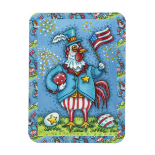 4TH OF JULY ROOSTER, FUNNY PATRIOTIC CHICKEN MAGNET