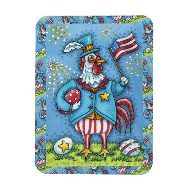 4TH OF JULY ROOSTER, FUNNY PATRIOTIC CHICKEN MAGNET (Vertical)