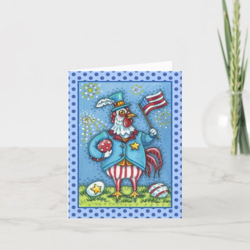 4TH OF JULY ROOSTER FUNNY PATRIOTIC CHICKEN Verse Holiday Card