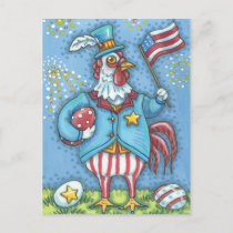 4TH OF JULY ROOSTER, HOLIDAY CHICKEN POSTCARD