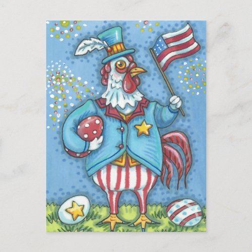 4TH OF JULY ROOSTER HOLIDAY CHICKEN POSTCARD