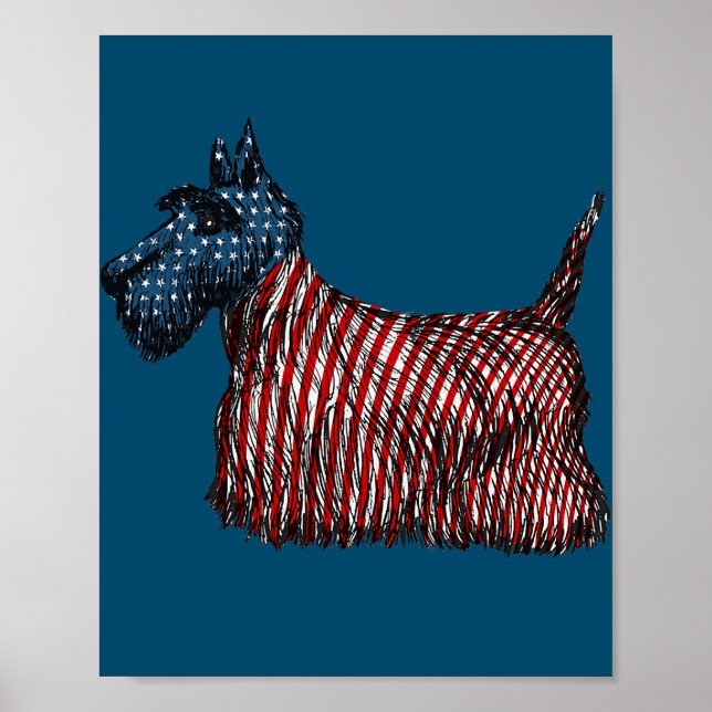 4th of July Scottish Terrier Dog US American Flag Poster (Front)
