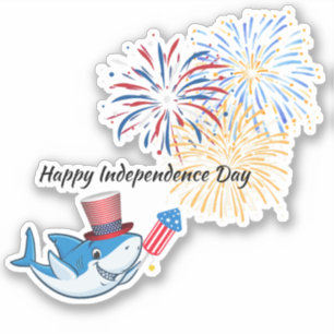 4th Of July Shark firework Director Usa Flag Glass Sticker