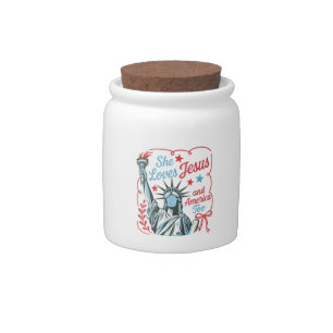 4th of July She Loves Jesus and America Too Christ Candy Jar